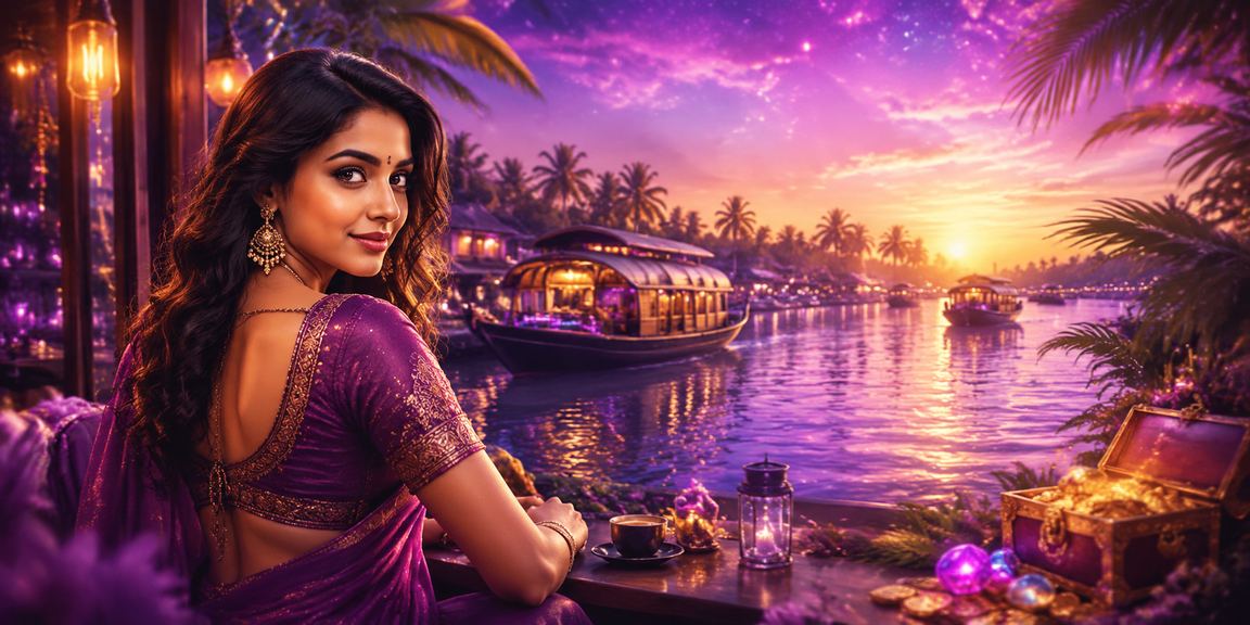 Indian player enjoying online betting by the Kerala backwaters