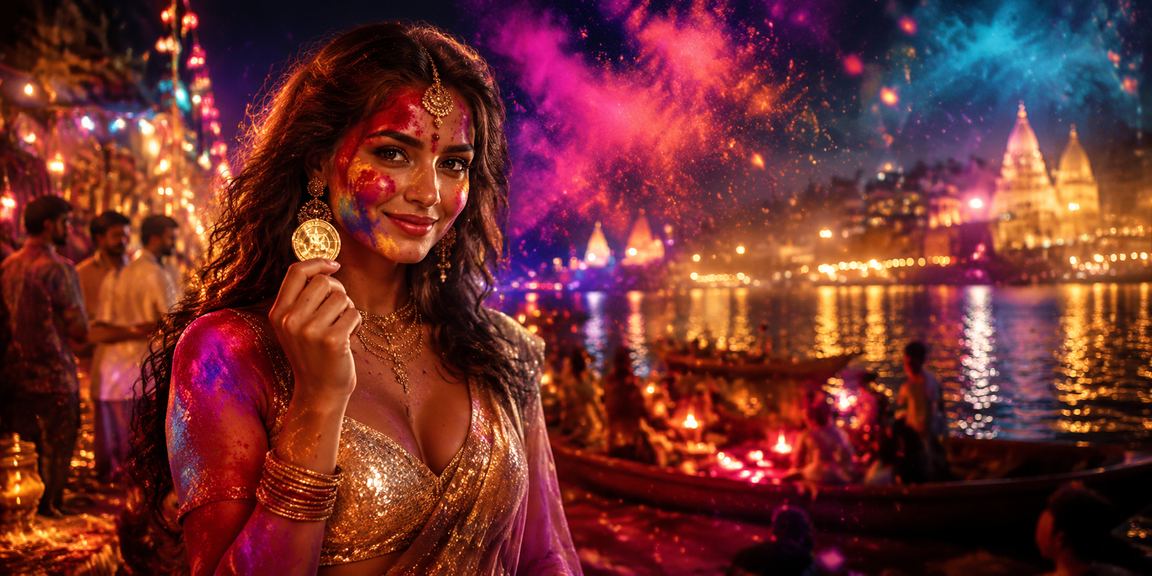 Cricket betting during Holi festival at Varanasi river ghats